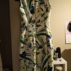 Calvin Klein White and Green Floral Midi Dress